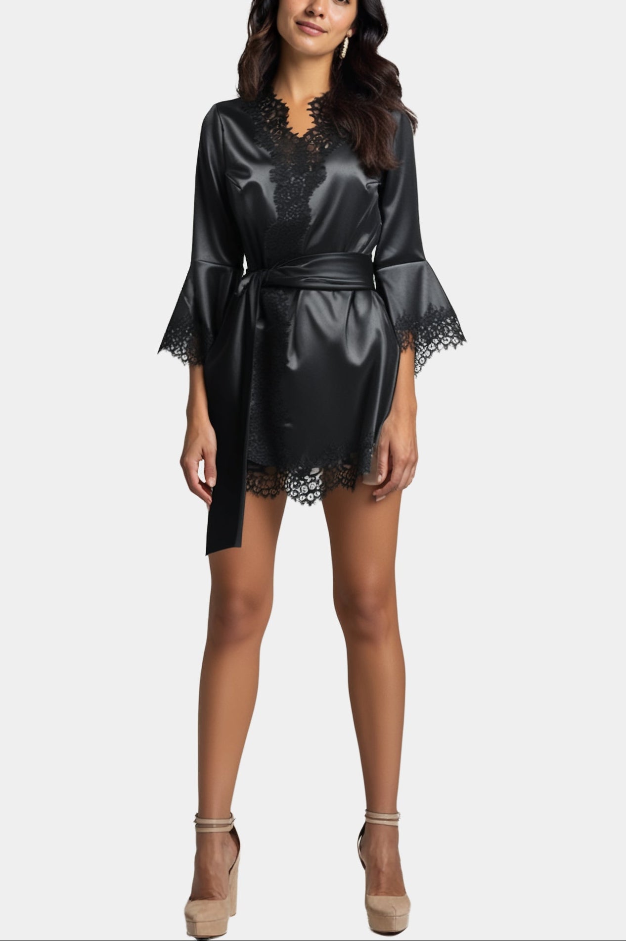 Milady - Melns - Elastīgs satīna Kimono