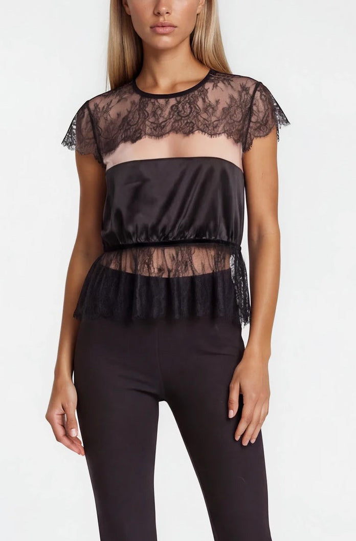 Kleopatra - Черный – Топ с кружевом с ресничками и прозрачная сетка