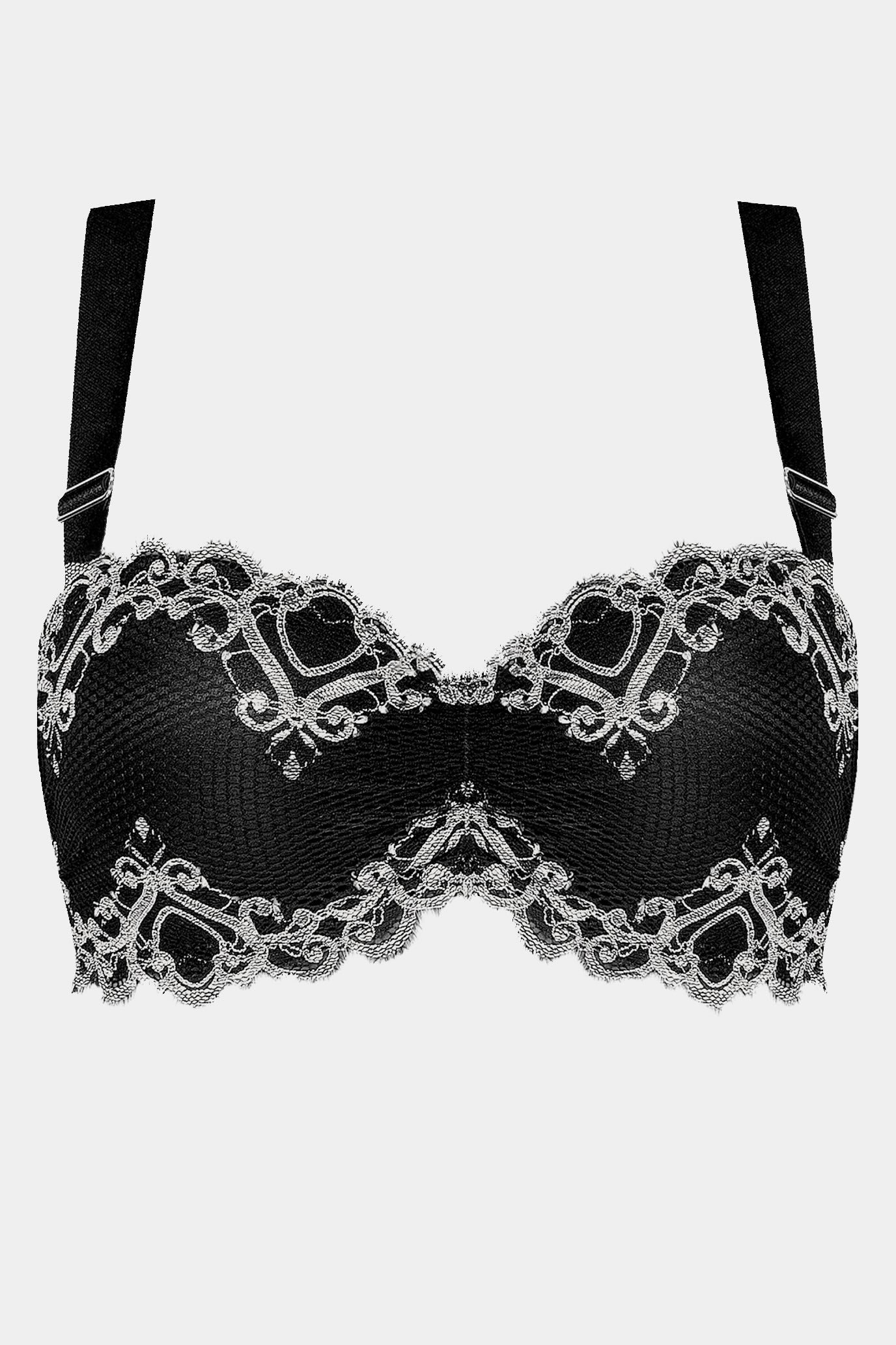 Verona - Black - Balconette bra with moulded cups
