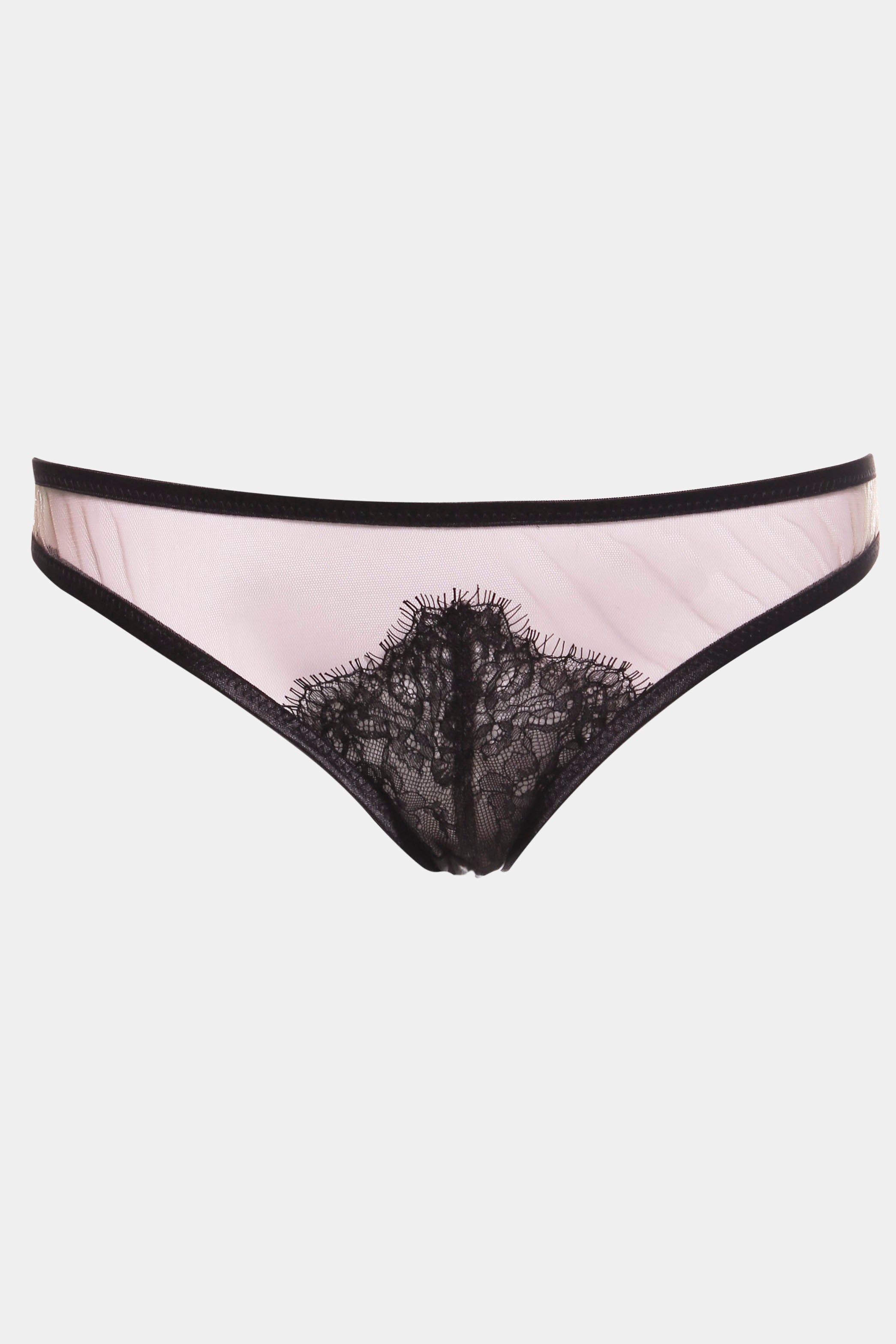 Kleopatra - Телесный/Черный - Стринги – кружево с ресничками и прозрачная сетка