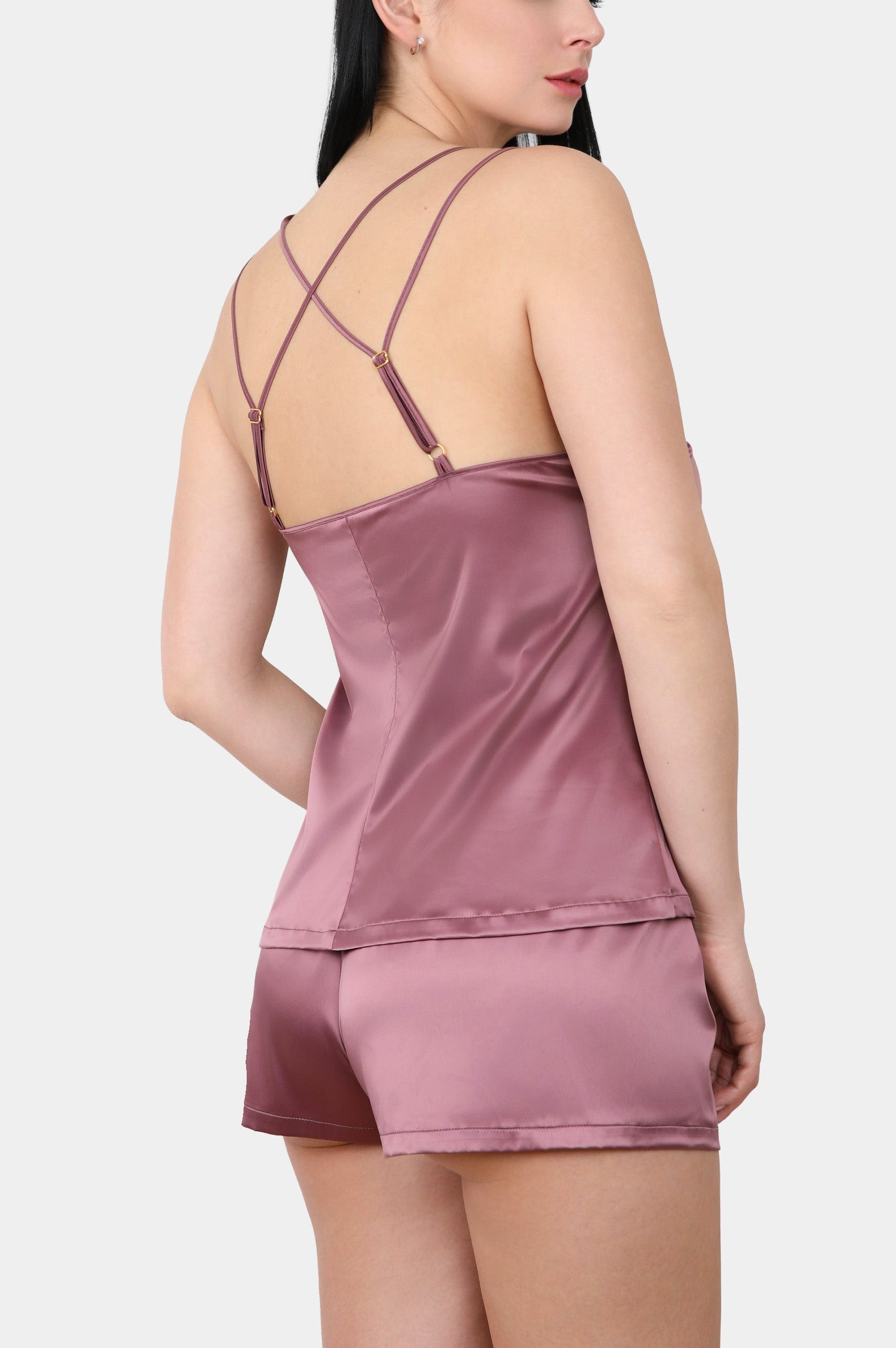 Luisa - Old Rose - Shorts made of elastic satin