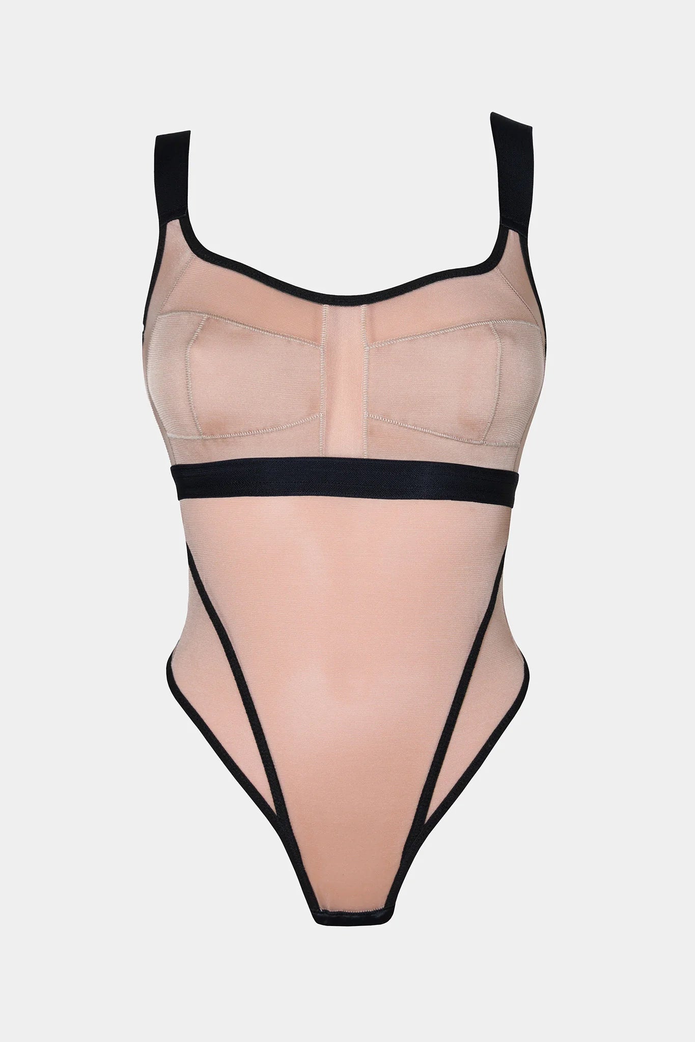 Coffee Latte - Nude/Black - Stylish bodysuit made from silky-soft mesh