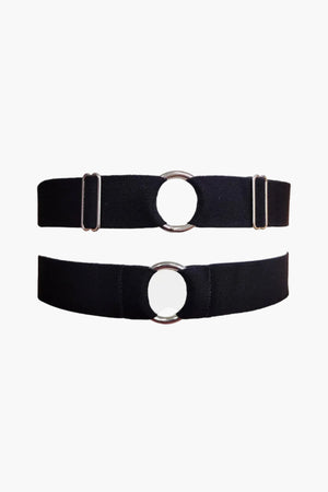 Pair of V.I.P.A Milady black elastic leg garters with silver rings, product shot