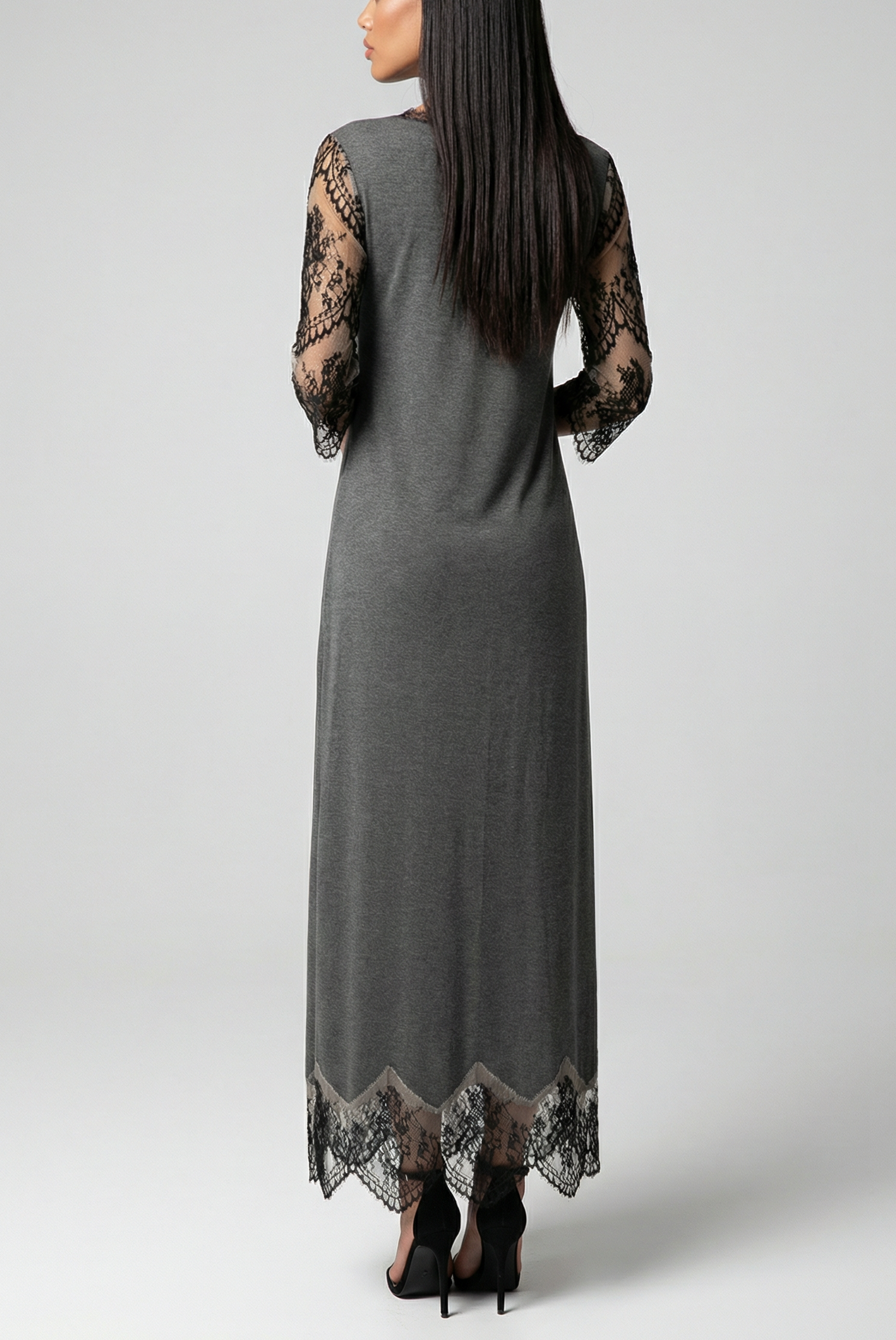 Manon - Серый -Домашнее платье с кружевом – вискоза и шерсть
