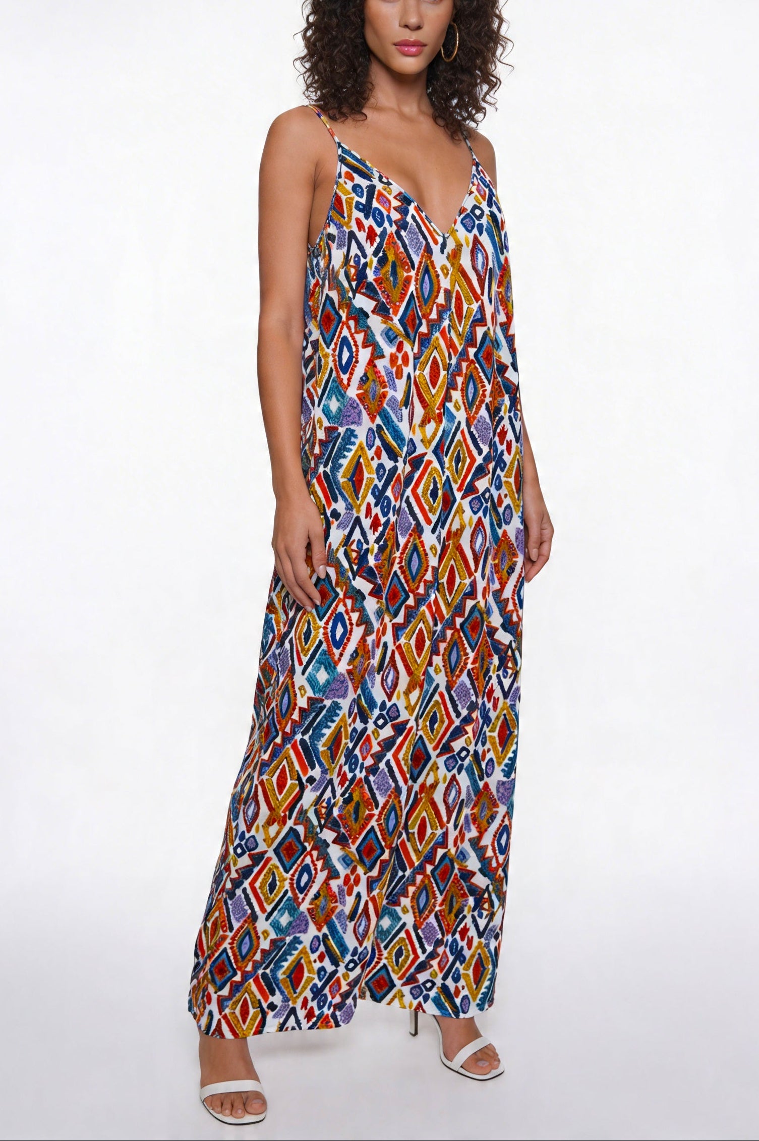 Ocean Blue - Print - Long dress with pockets