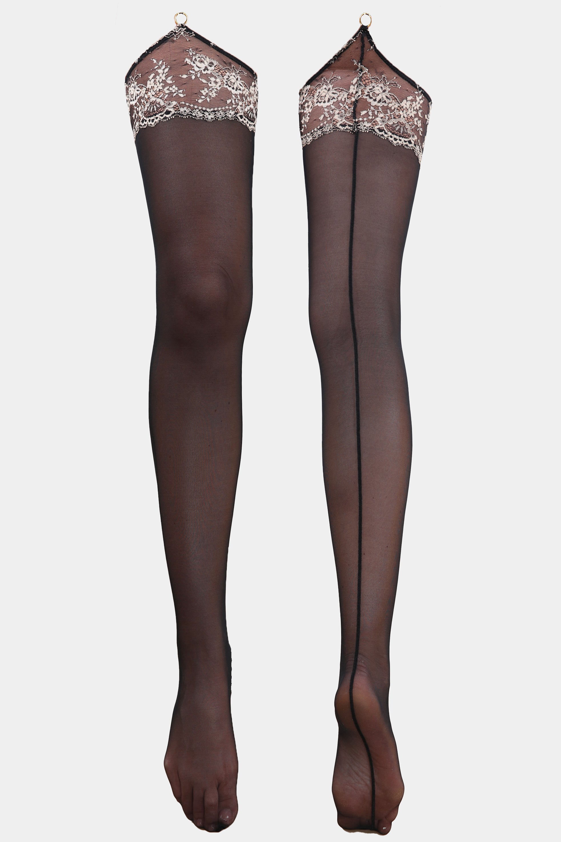 Ester - Black - Lace Stockings with back seam