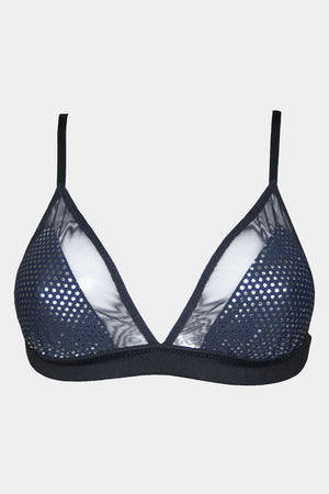 V.I.P.A Black Moon triangle bikini top in black with silver dots, product shot