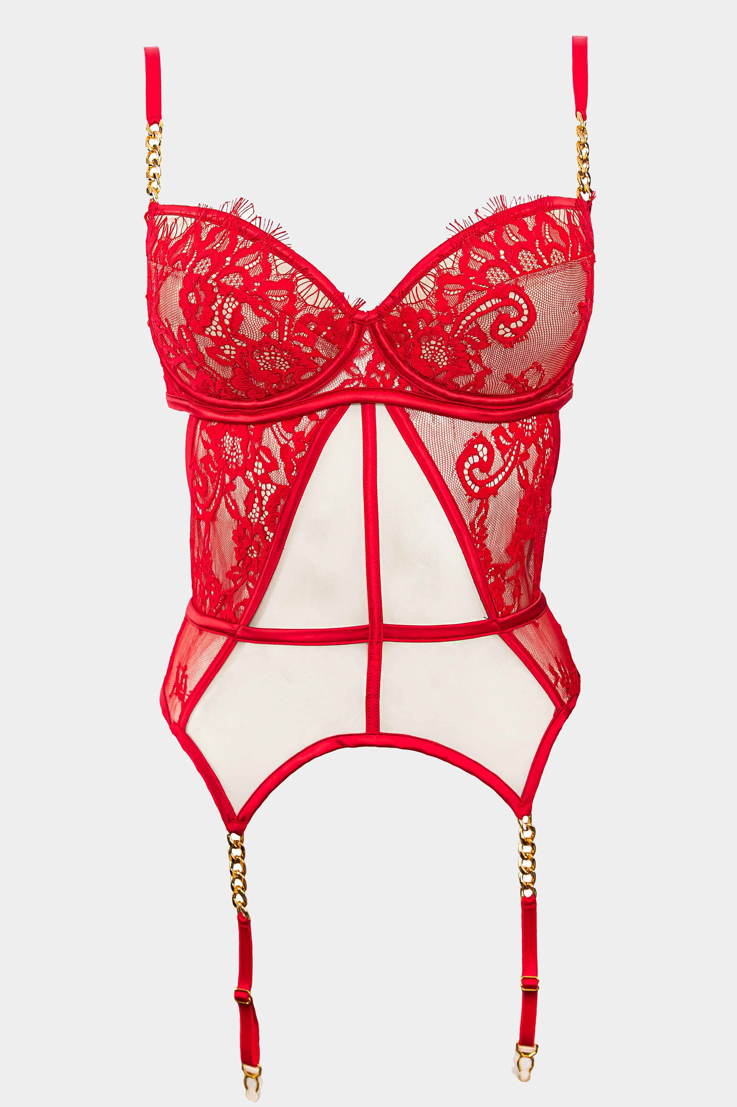 Elixir - Red - Corselette push-up with suspenders
