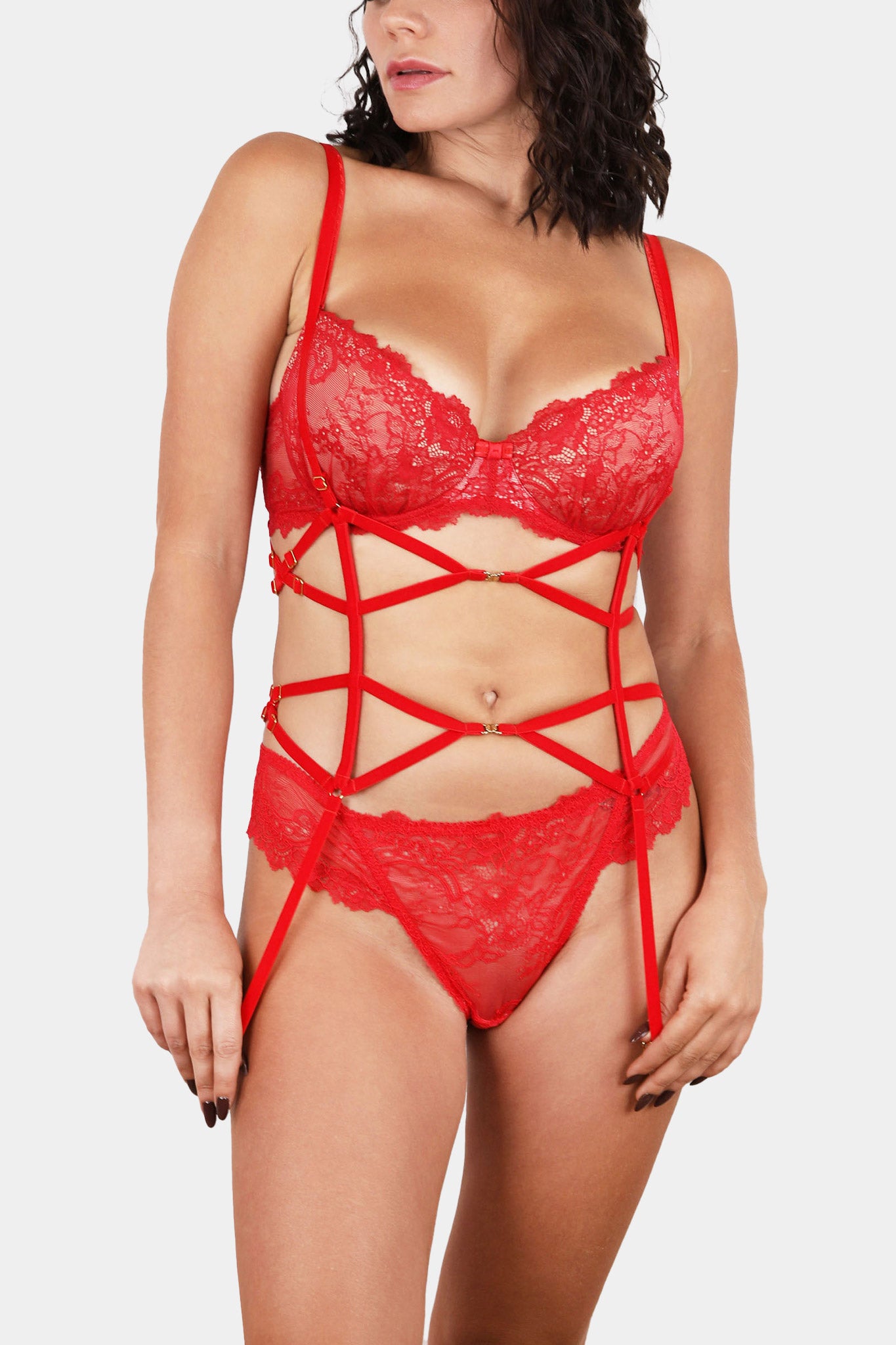 SUSPENDER BELT - JACQUELINE - RED