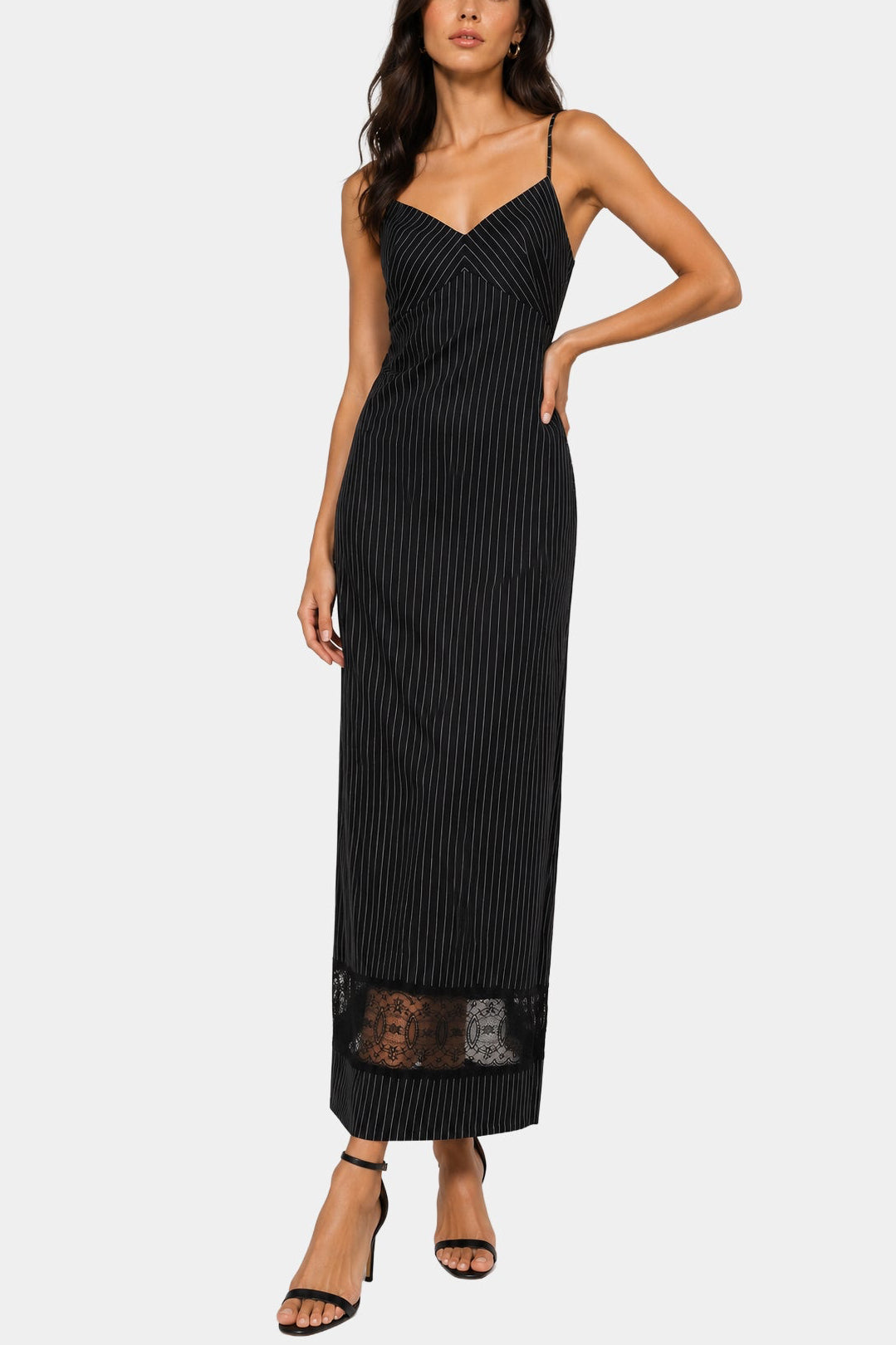 Elegant dress crafted from elastic satin and lace