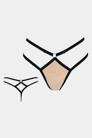 V.I.P.A Obsession sheer mesh thong with black strappy waistband, product shot