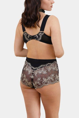 Back view of Panty Ester Black – elegant black lace panties with delicate gold embroidery by V.I.P.A Lingerie