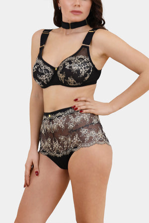 Side view of Panty Ester Black – luxury high-waisted lace panties with floral pattern by V.I.P.A Lingerie