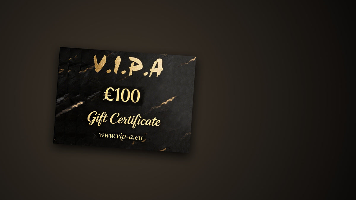 V.I.P.A gift certificate on black and gold marble