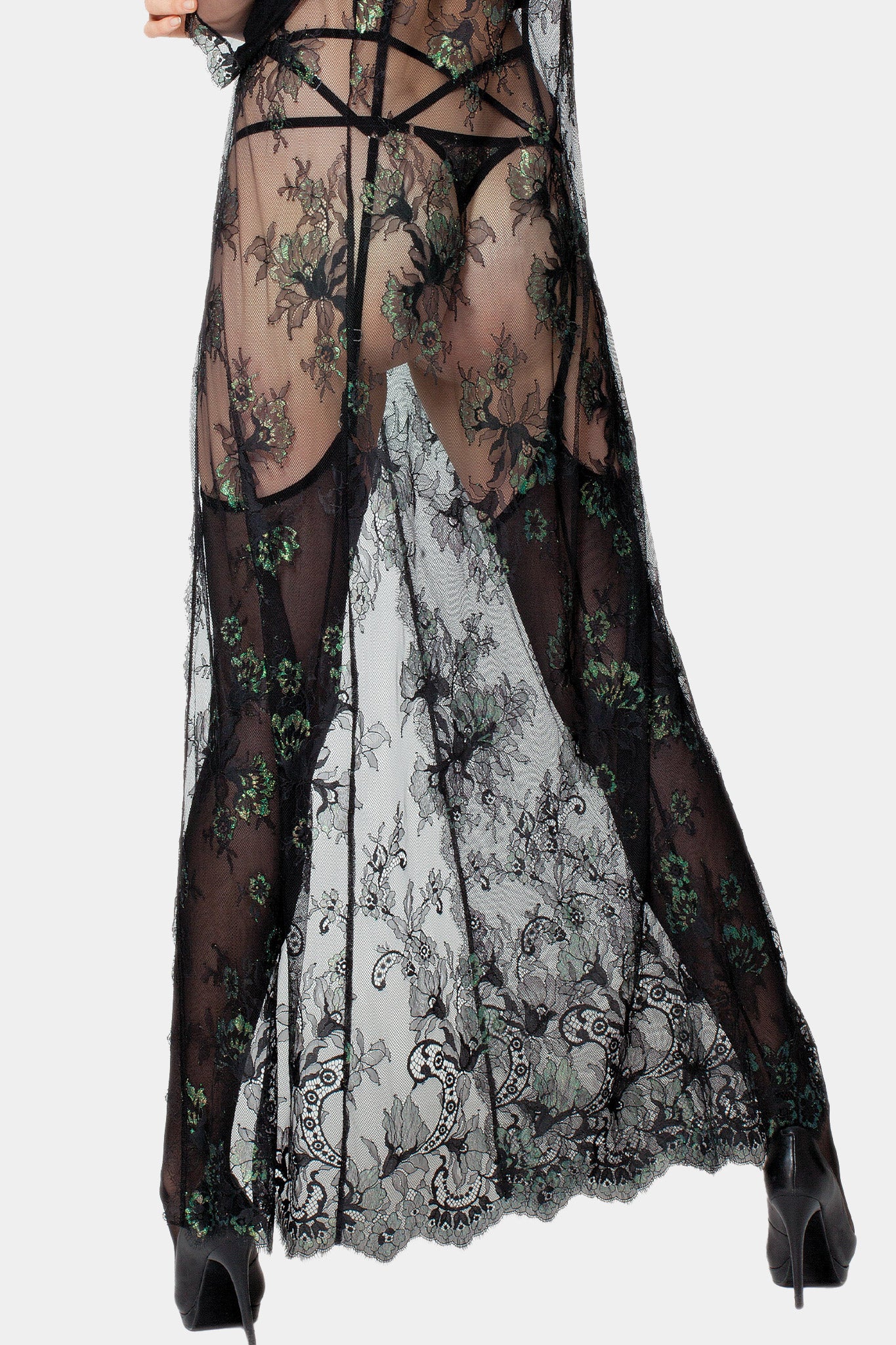 Kimono lang - JACQUELINE - SCHWARZ GRÜN