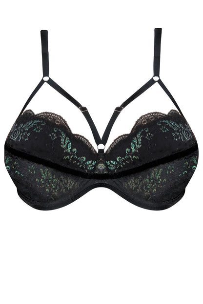 JACQUELINE - BLACK/GREEN - BRA PUSH-UP