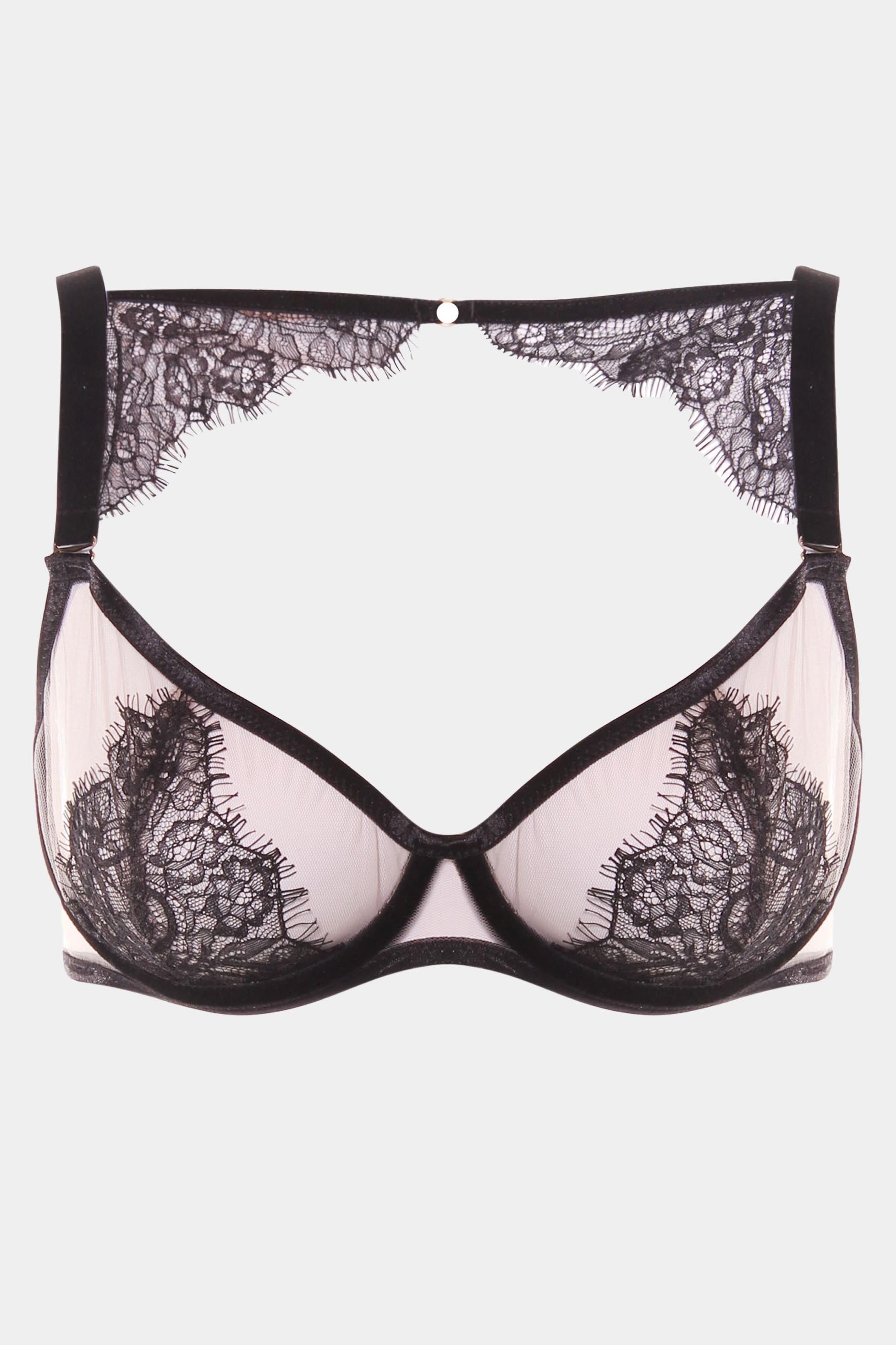 Kleopatra - Nude/Black - Soft Cup Bra – Sheer Mesh & Eyelash Lace