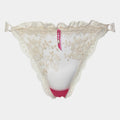 V.I.P.A Andrea satin and lace string in milk lace with pink trim, product shot
