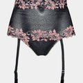V.I.P.A Daniella high-waisted panty with suspender straps in black and pink lace, product shot