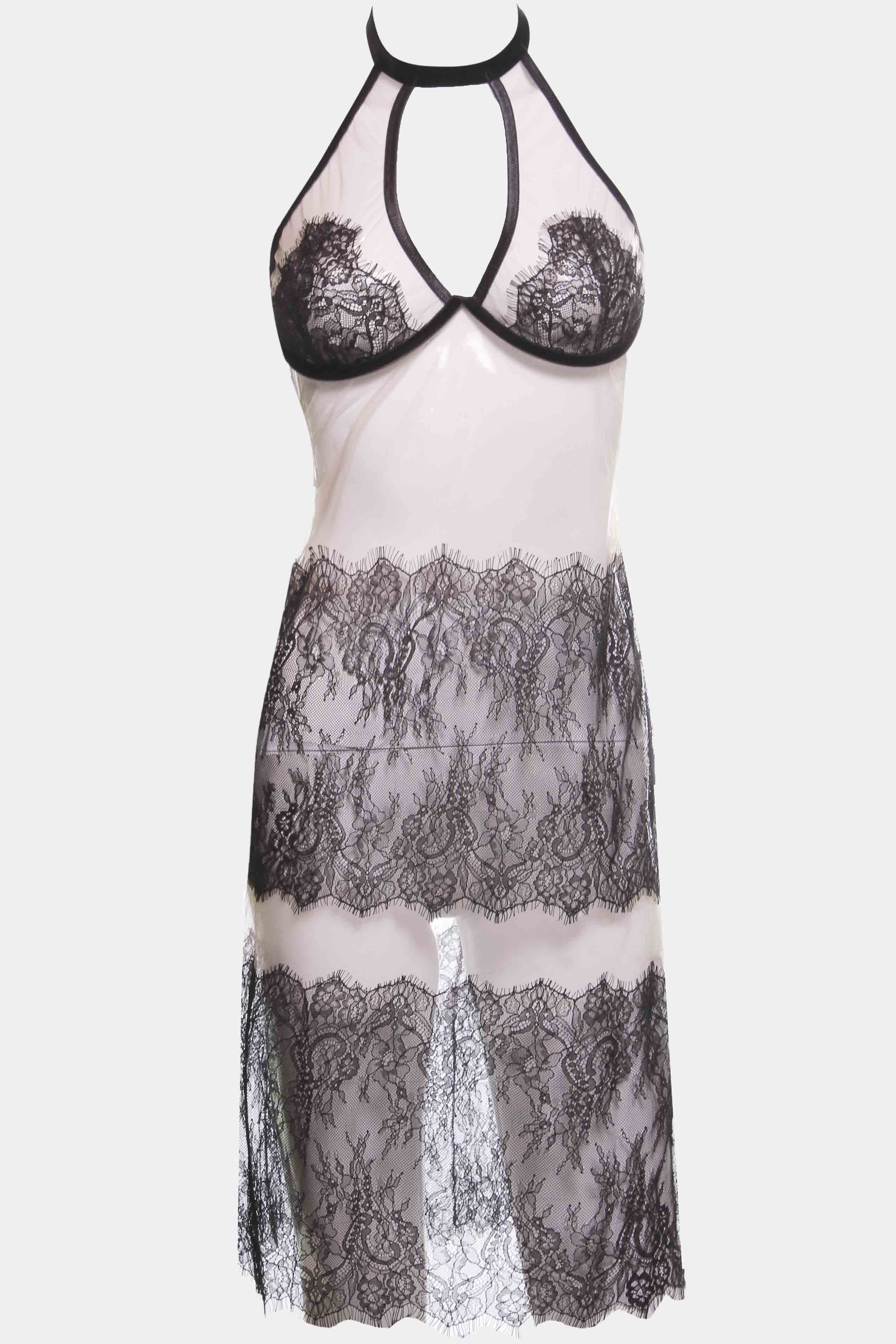 Kleopatra - Nude/Black -  Underwired babydoll is crafted from delicate sheer mesh and refined lace