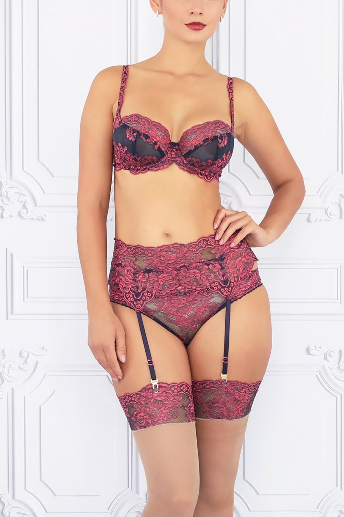 DEBORA - BLUE PINK - SUSPENDER BELT
