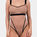 Coffee Latte - Nude/Black - Stylish bodysuit made from silky-soft mesh
