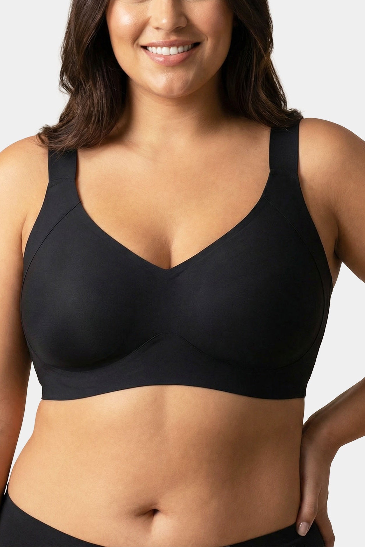 Pamela - Black - Wire free bra for large bust with wide 2.5 cm straps