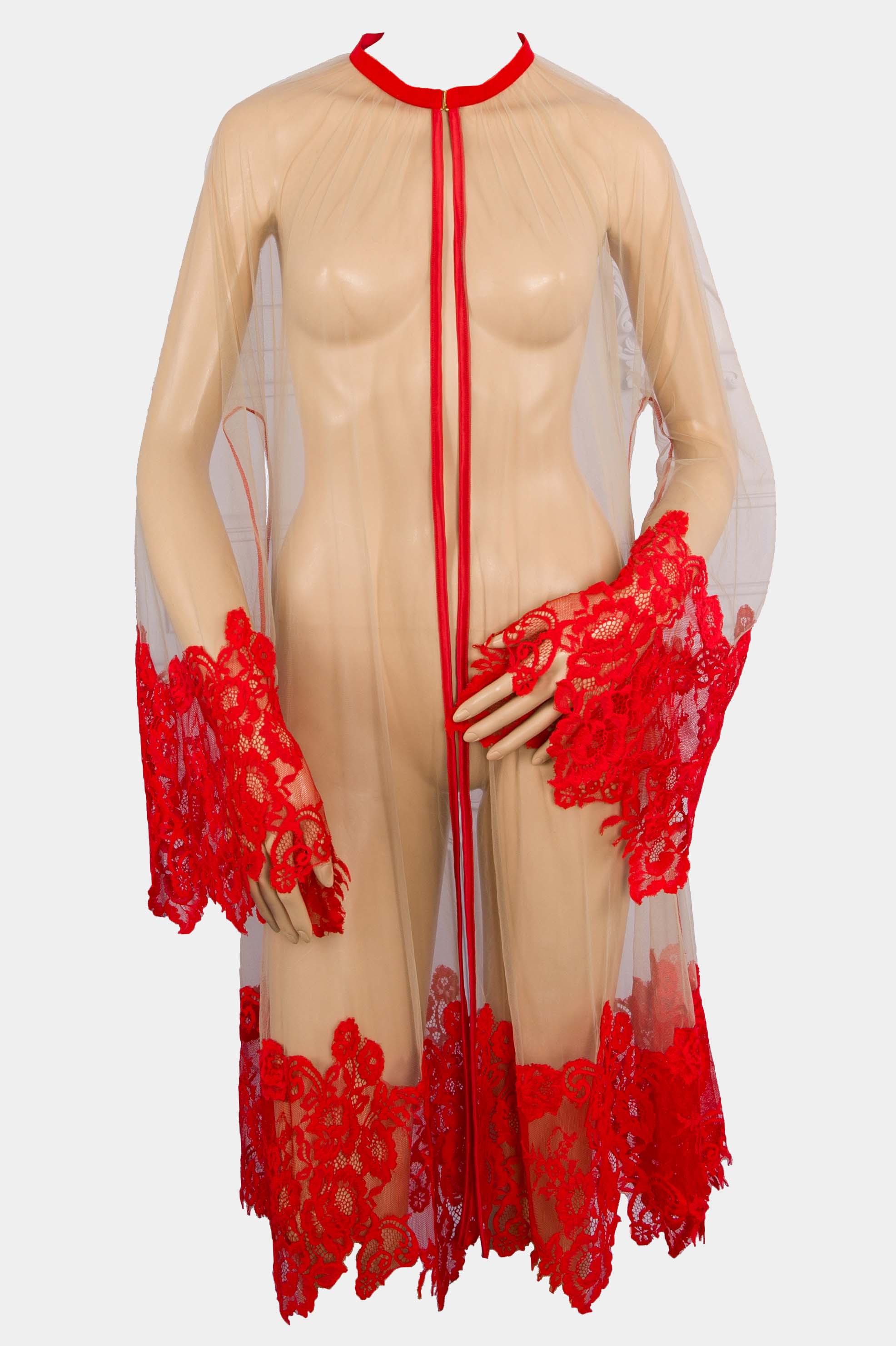 Elixir - Red - Transparent kimono with red lace