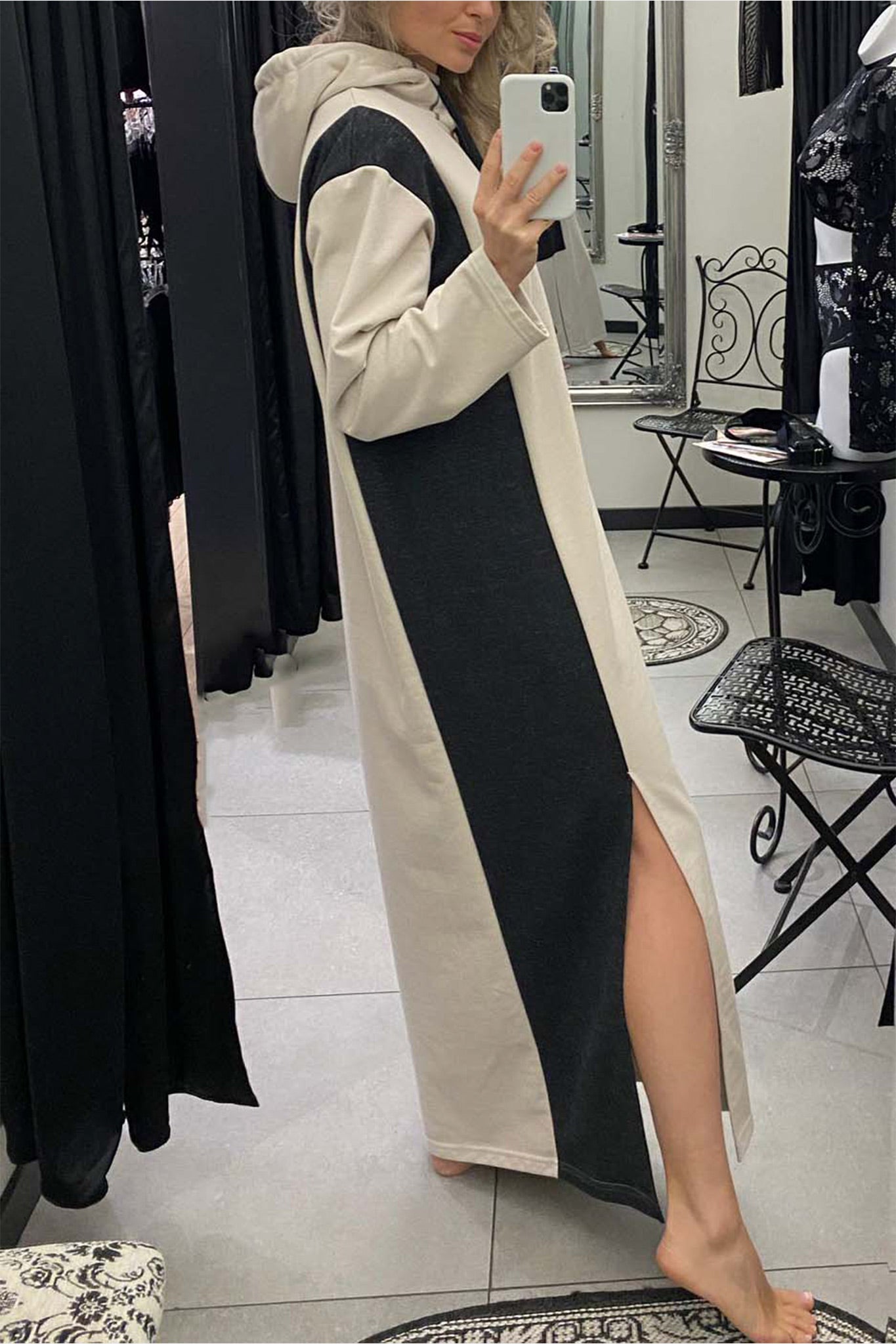 Hoody - Beige/Grey - Cotton Dress