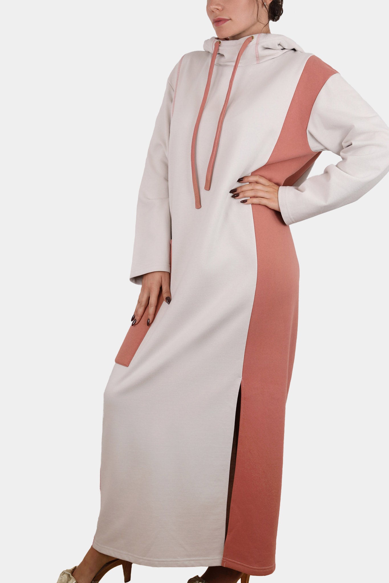 DRESS - HOODY - BEIGE/PINK