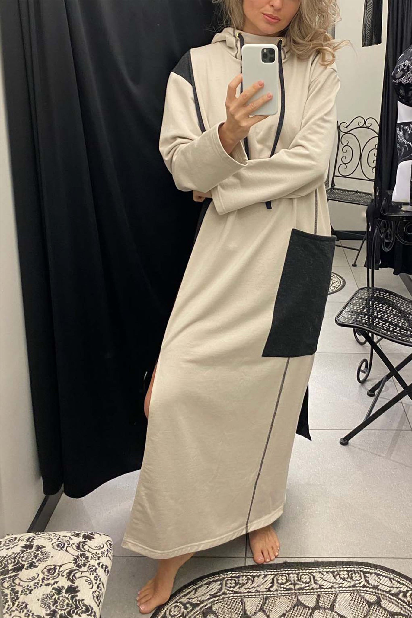 DRESS - HOODY - BEIGE/GREY