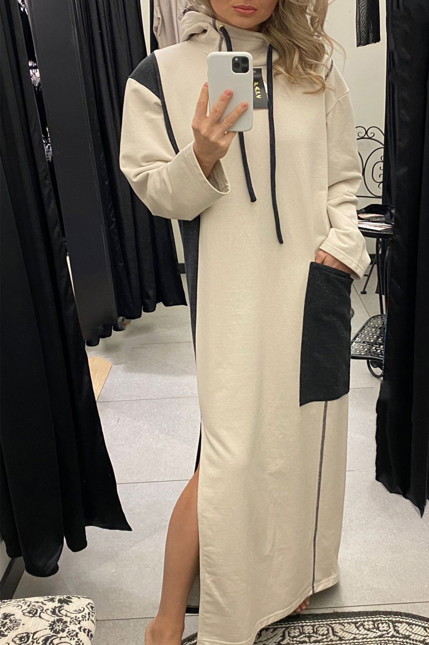 DRESS - HOODY - BEIGE/GREY