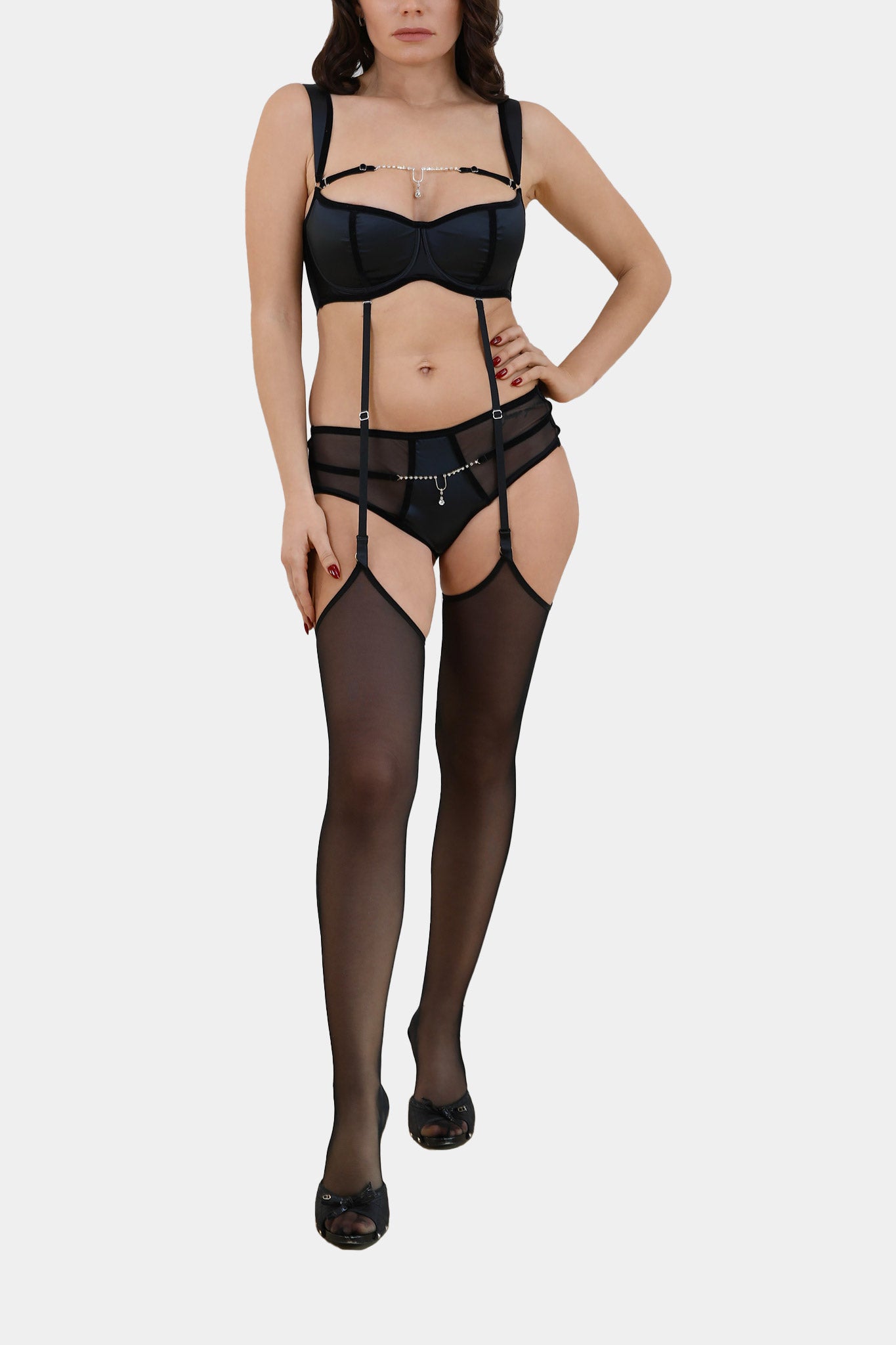 STOCKINGS - JACQUELINE - BLACK WITH SILVER