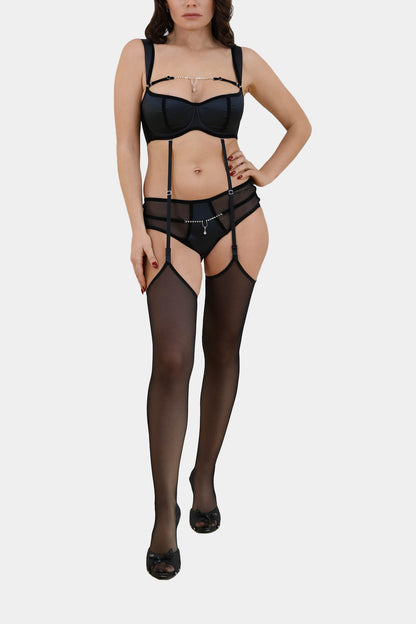 STOCKINGS - JACQUELINE - BLACK WITH SILVER