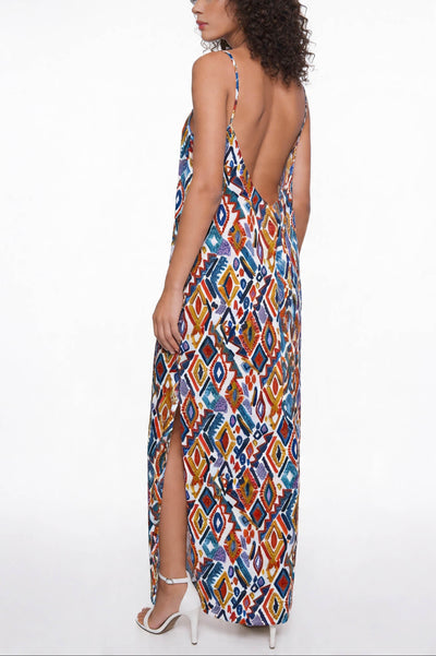 Ocean Blue - Print - Long dress with pockets