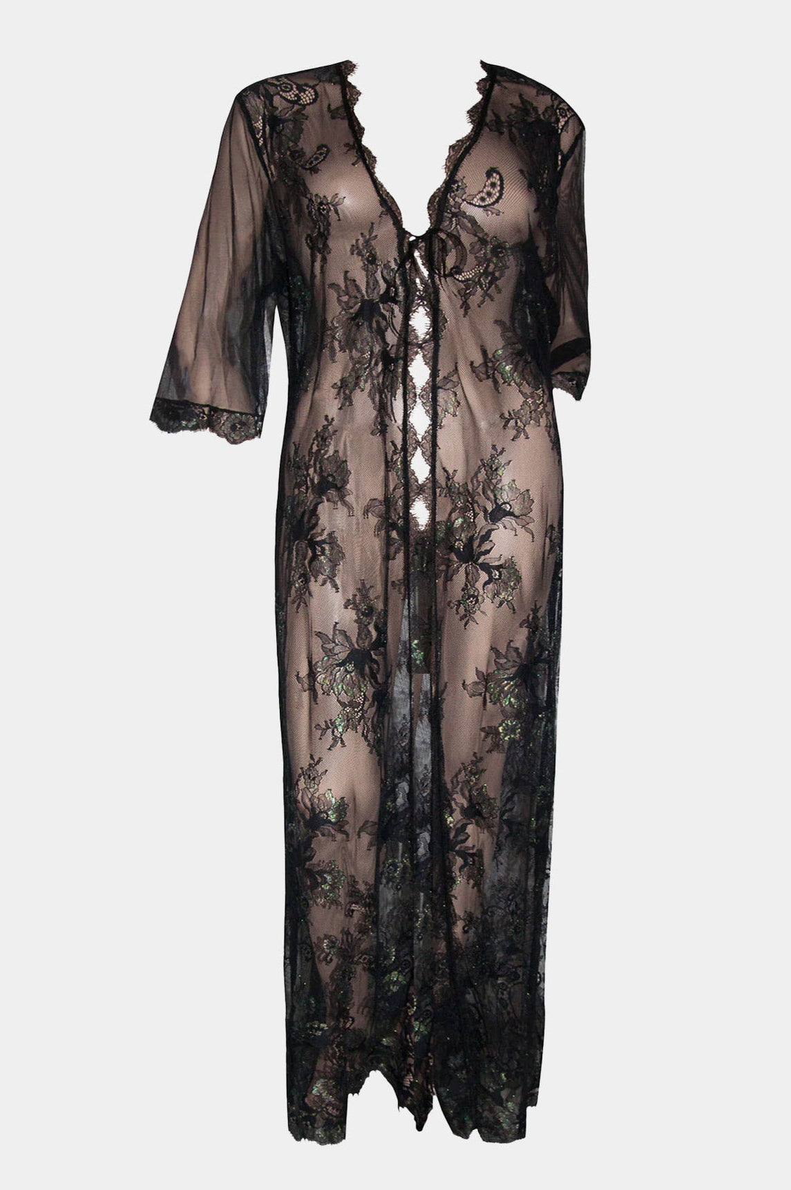 V.I.P.A Jacqueline black and green lace kimono robe, product shot