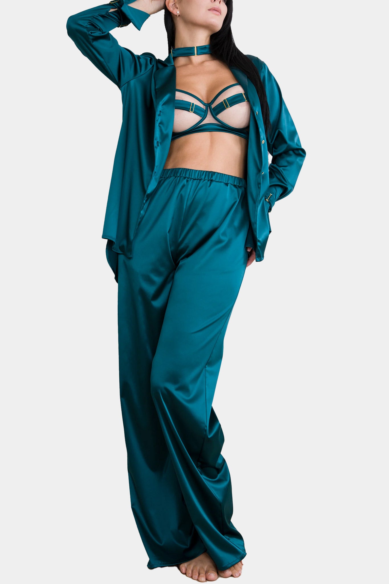 Royal Sapphire - Green -Pants made of soft elastic satin