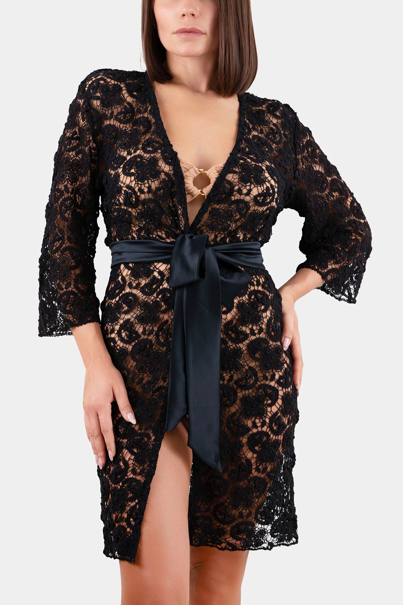 KIMONO 100% COTTON - UNDINA - BLACK