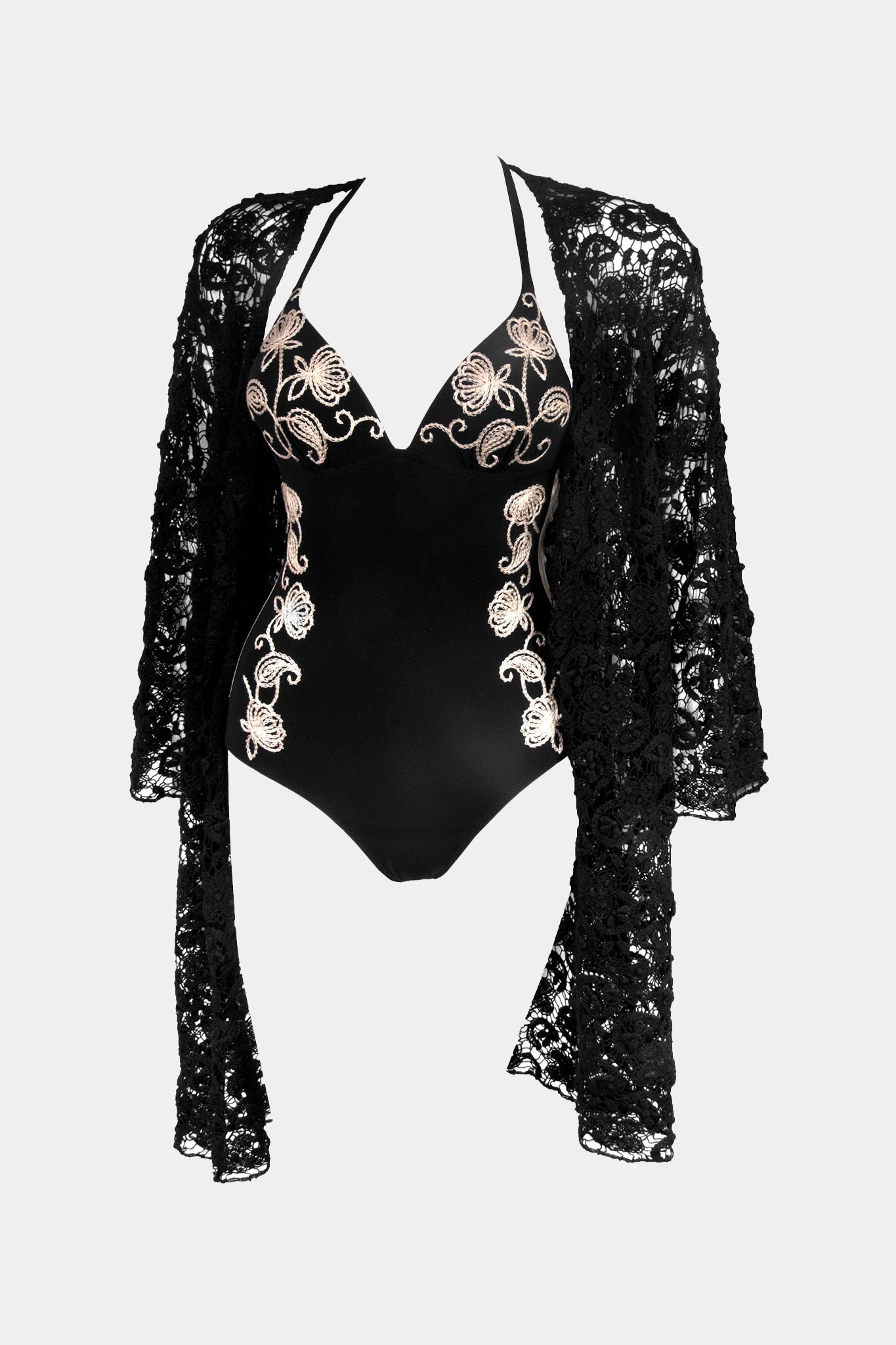 KIMONO 100% COTTON - UNDINA - BLACK