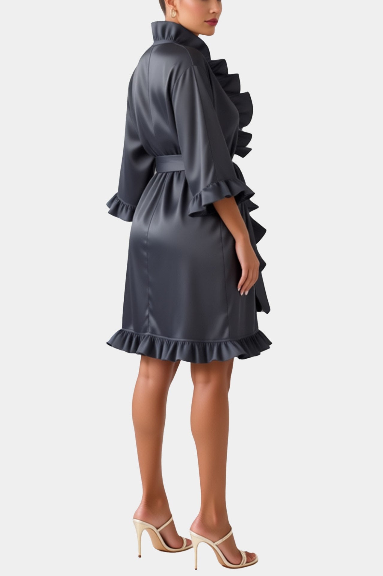 Luisa - Grey - Elastic satin kimono