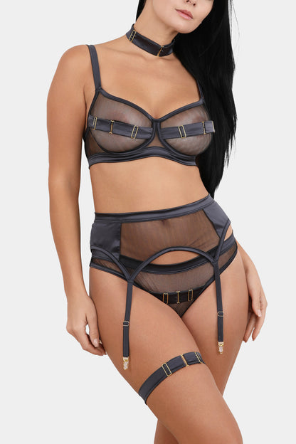 SUSPENDER BELT - ROYAL SAPPHIRE - GREY