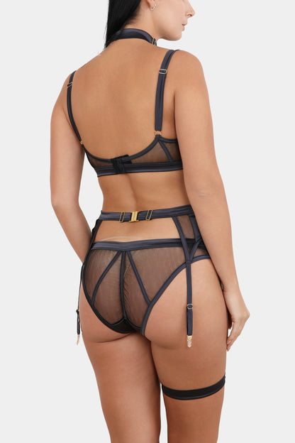 SUSPENDER BELT - ROYAL SAPPHIRE - GREY