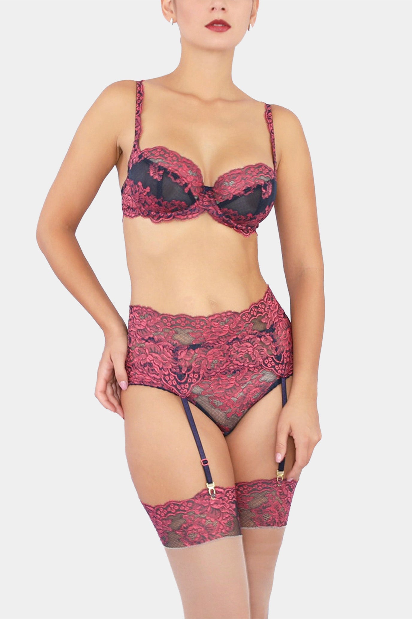 DEBORA - BLUE PINK - SUSPENDER BELT