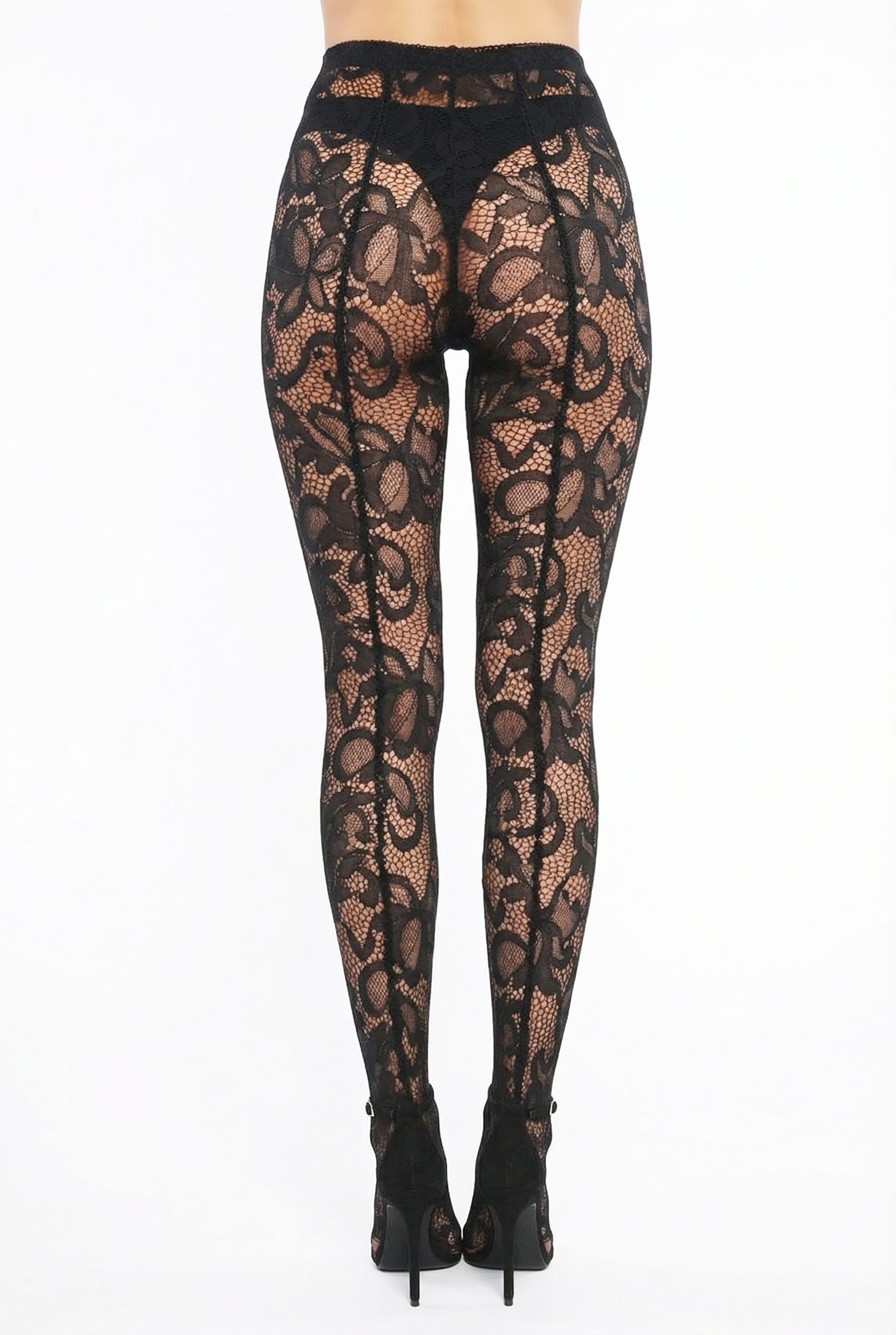 Obsession - Black - Ultra-fashionable lace tights with Floral Pattern
